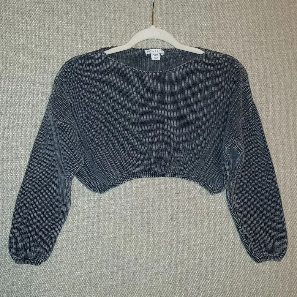 Primark Size 9-10 Years Cropped Knit Charcoal Crew Neck Sweater